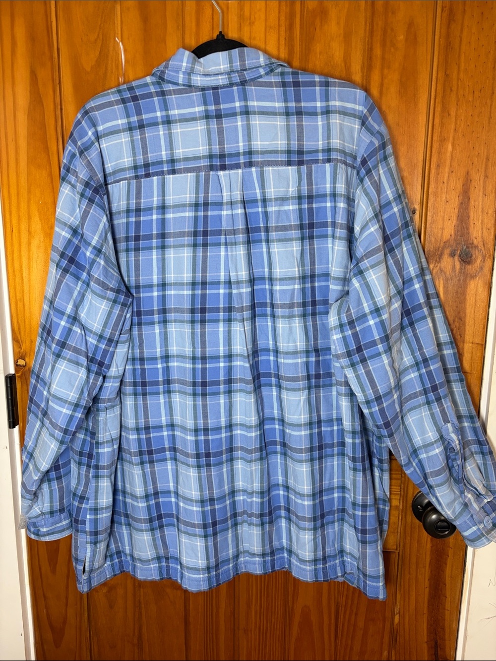 L.L. Bean Cotton fleece lined Blue Plaid Button Down Shirt Jacket Shacket 2X - Picture 2 of 8